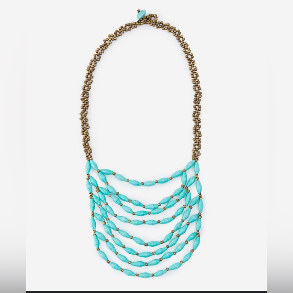 Noonday Latifa Necklace Sea Green  Beads W/ Gold beading  Handmade in Uganda